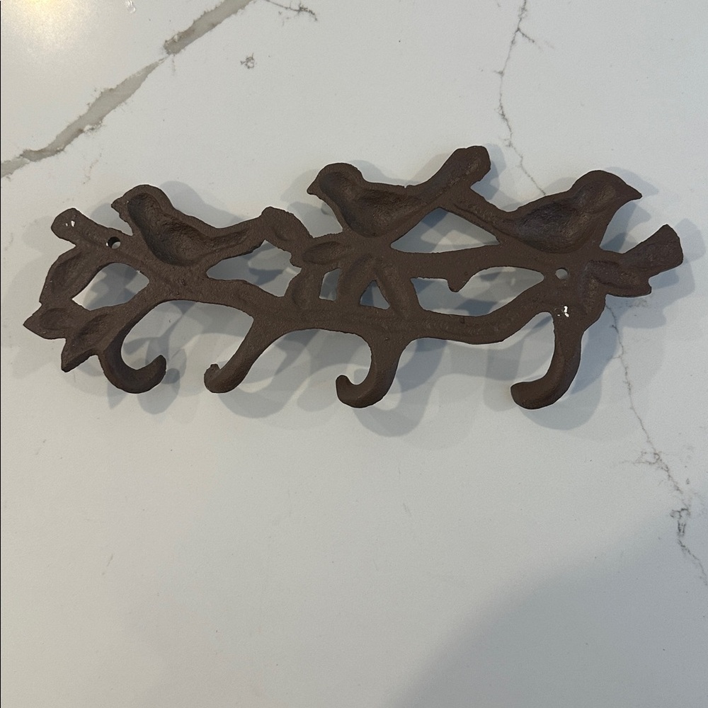 Rustic Cast Iron Black Brown Bird Wall Hook 4 hooks 3 birds Wall Decor - Picture 4 of 5